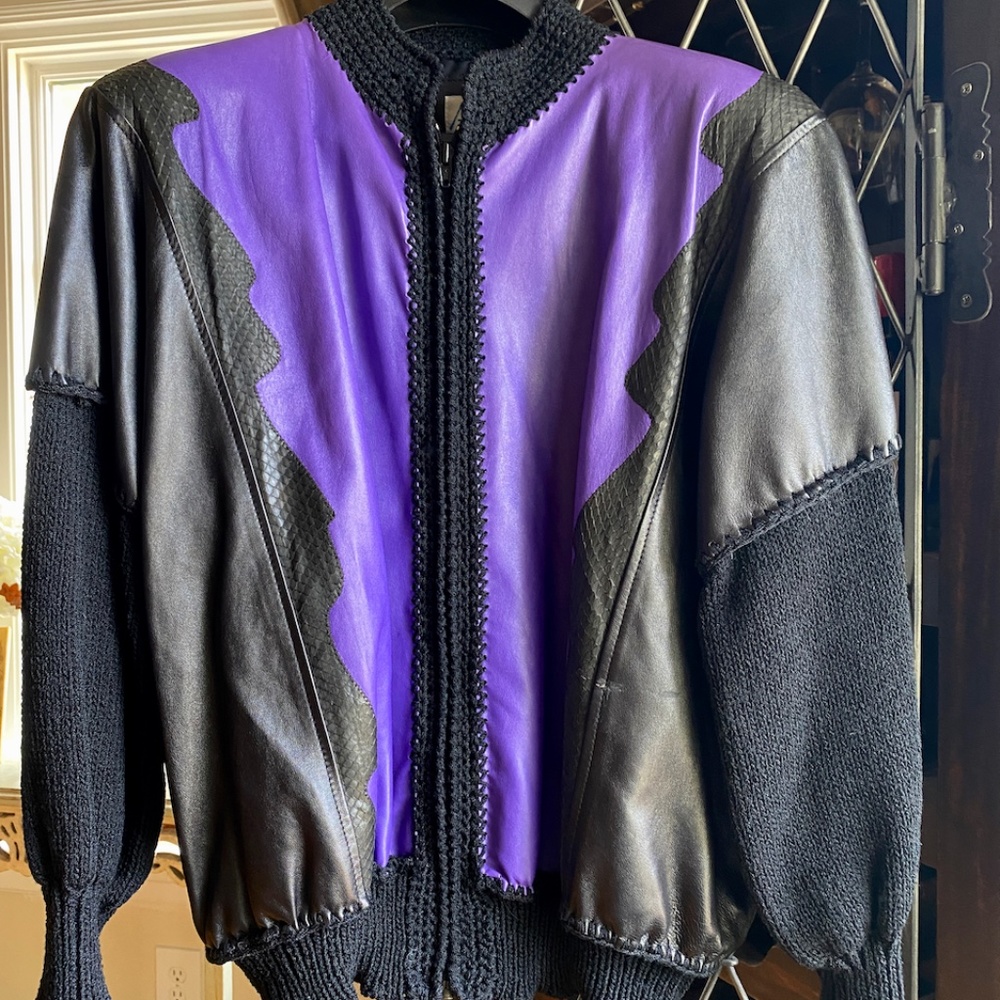 Augustina Carmel By The Sea Leather Crochet Jacket Purple & Black